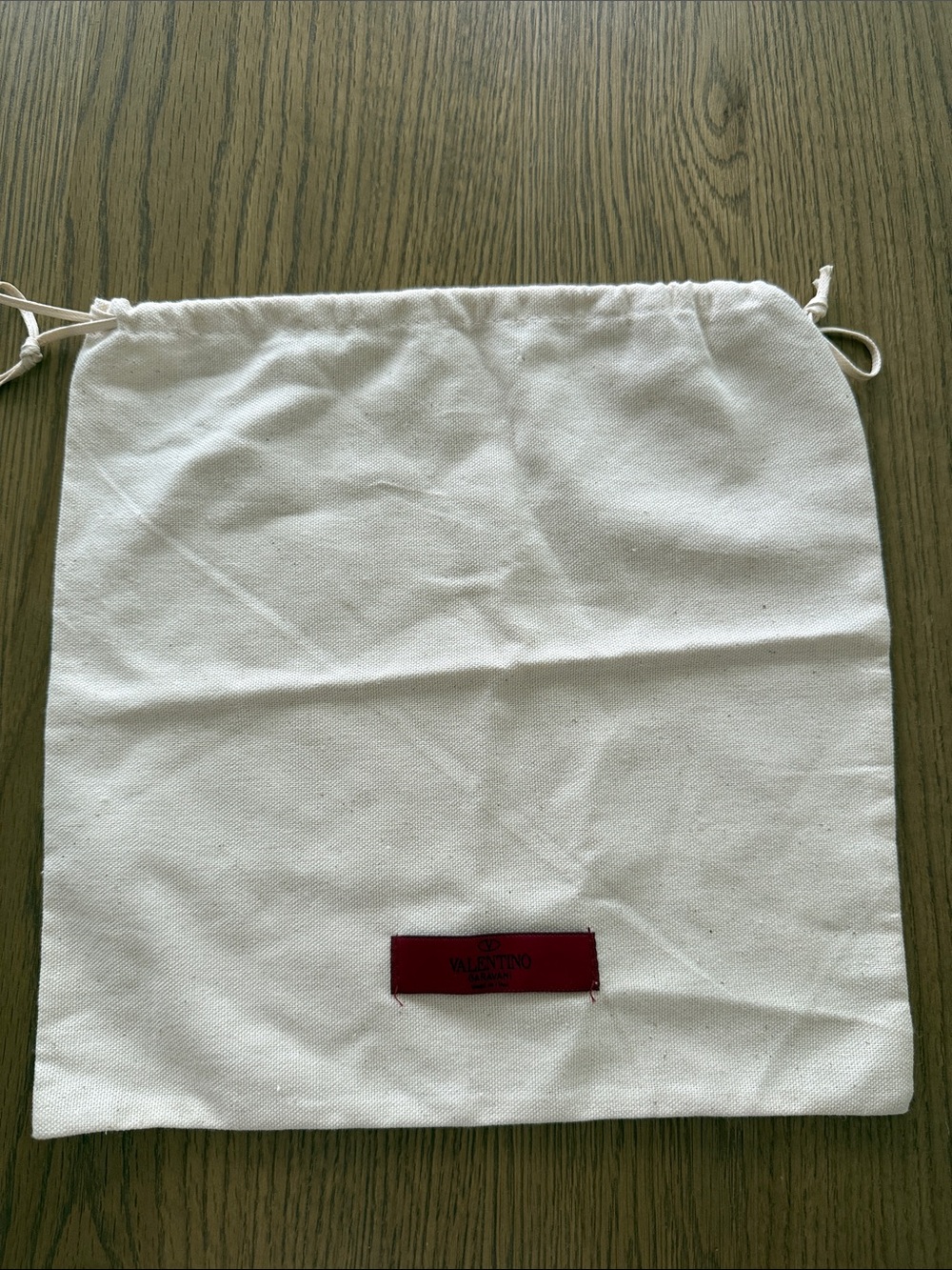 Valentino Garavani White Drawstring Dust Bag with Red Logo Patch